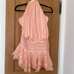 Peach Halter Pleated Ruffle Mini Dress